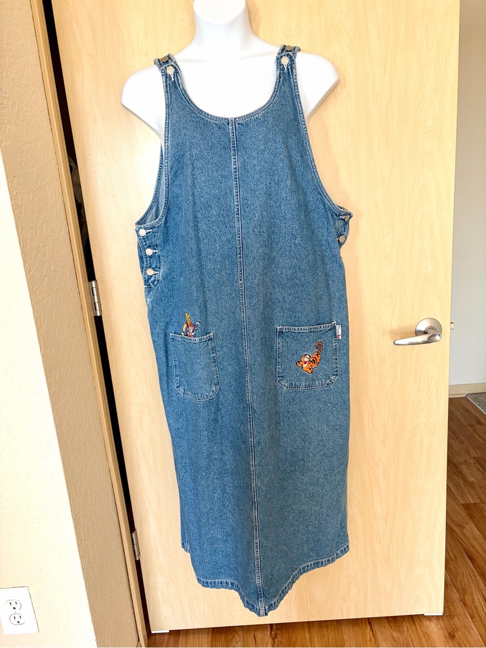 Winnie the Pooh Tigger To Vintage Denim Maxi Dress Pocket Embroidery Plus Size